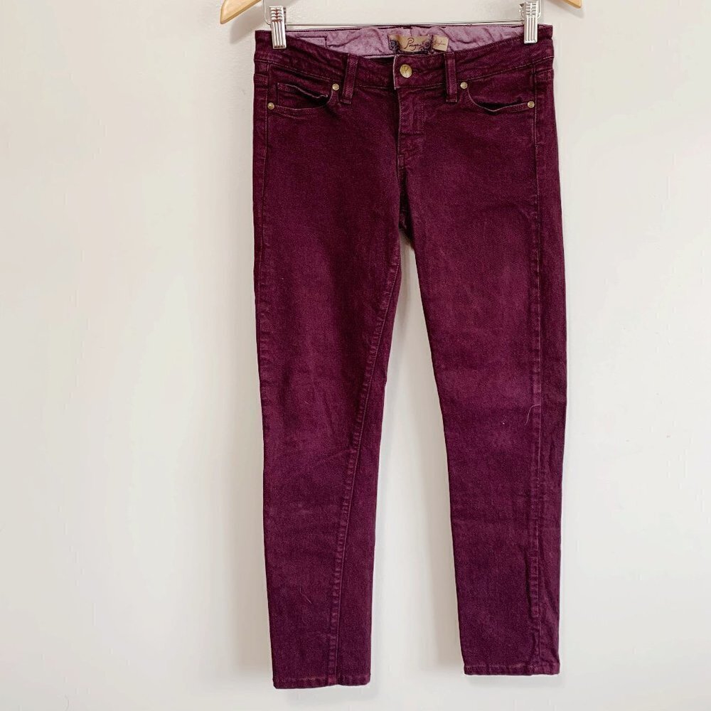 Paige Skyline Low Rise Burgundy Maroon Skinny Jeans size 26